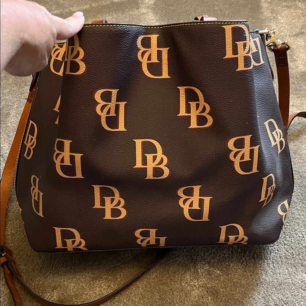 Designer DB Monogram Brown Crossbody Bag with Tan Accents